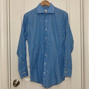 Peter Millar | Blue & White Plaid Long Sleeve Button Down | Medium.